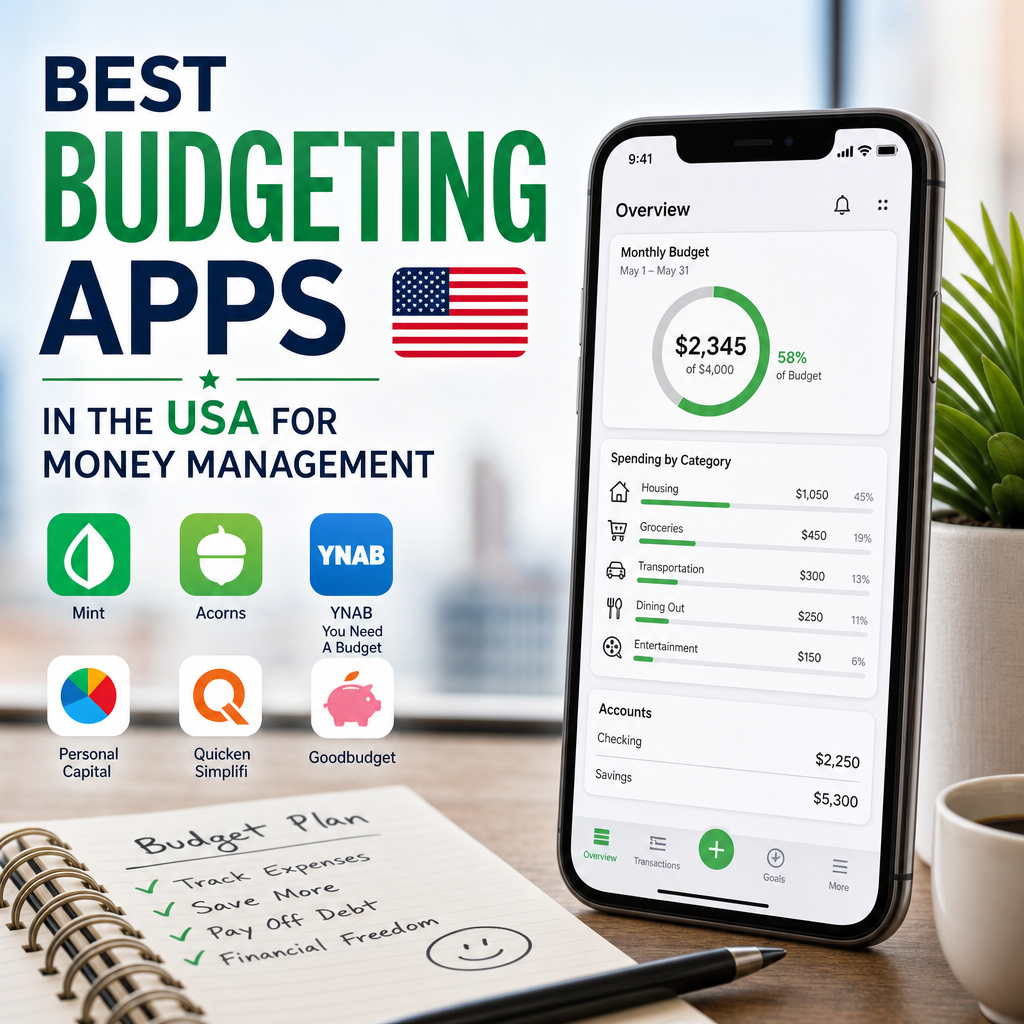 Comparison chart of top budgeting apps in the USA for money management and spending tracking