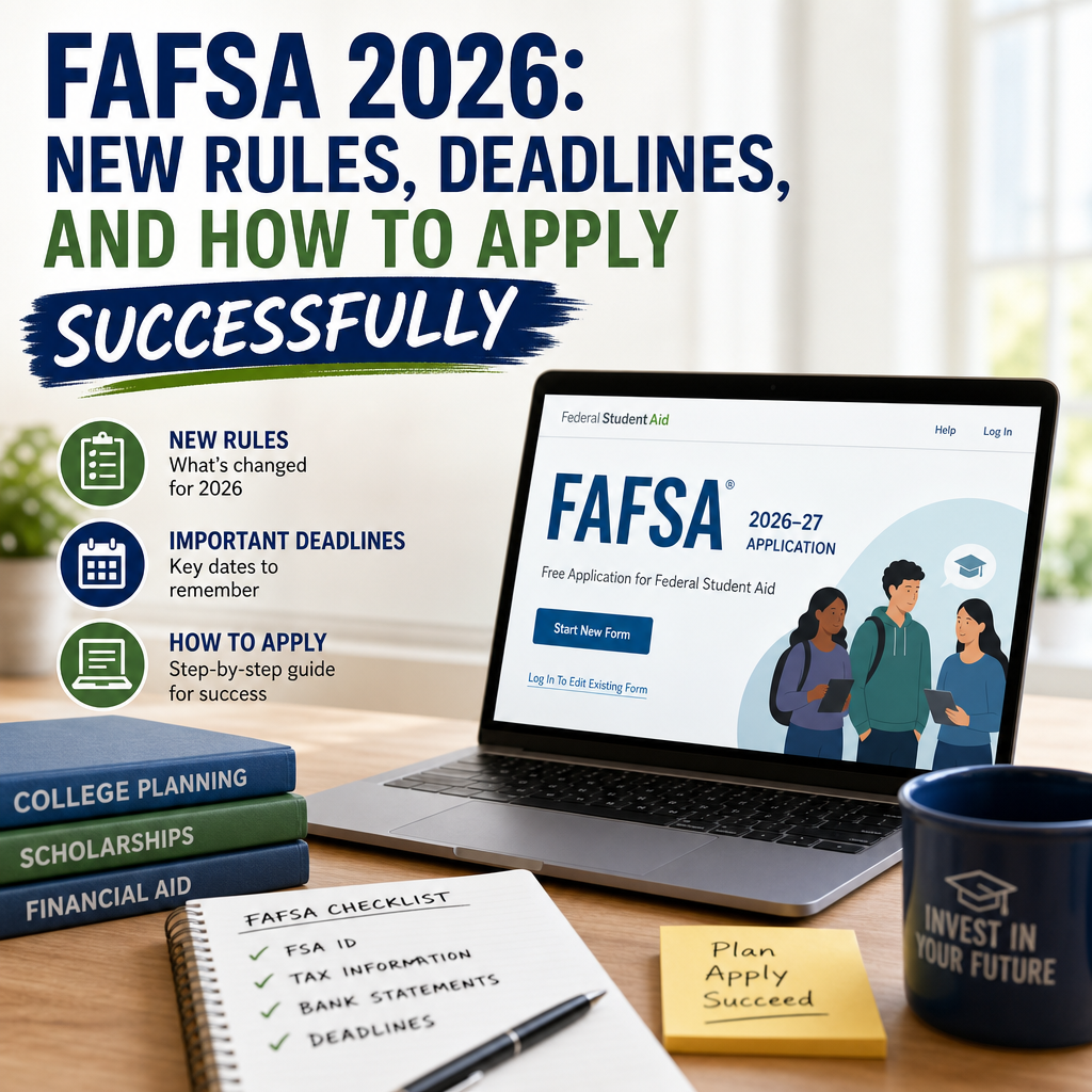 FAFSA 2026 guide showing new rules, deadlines, and tips for applying for financial aid