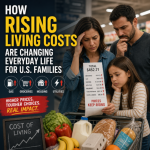 U.S. family worried about rising living costs for gas, groceries, housing, and utilities