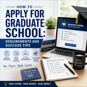 Step-by-step guide to a graduate school application with requirements and success tips.