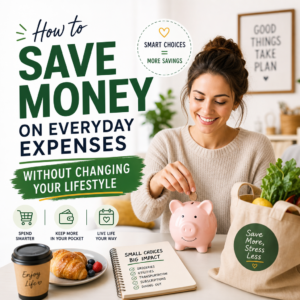 Illustration of smart spending choices showing savings on everyday expenses without changing lifestyle