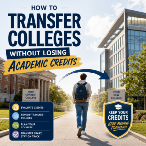 Student transferring colleges with a checklist to preserve academic credits and stay on track to graduate