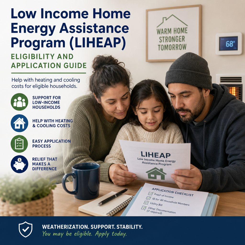 Family reviewing a LIHEAP application for heating and cooling bill assistance.