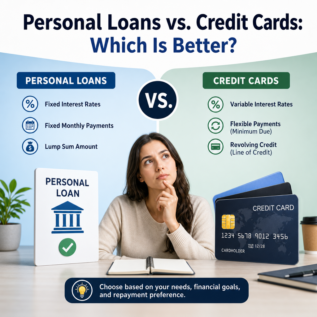 Personal loans vs credit cards comparison of interest rates, payment flexibility, and repayment options