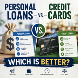 Comparison infographic of personal loans vs. credit cards for borrowing decisions