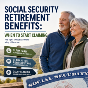 Senior couple discussing when to claim Social Security retirement benefits for higher monthly income