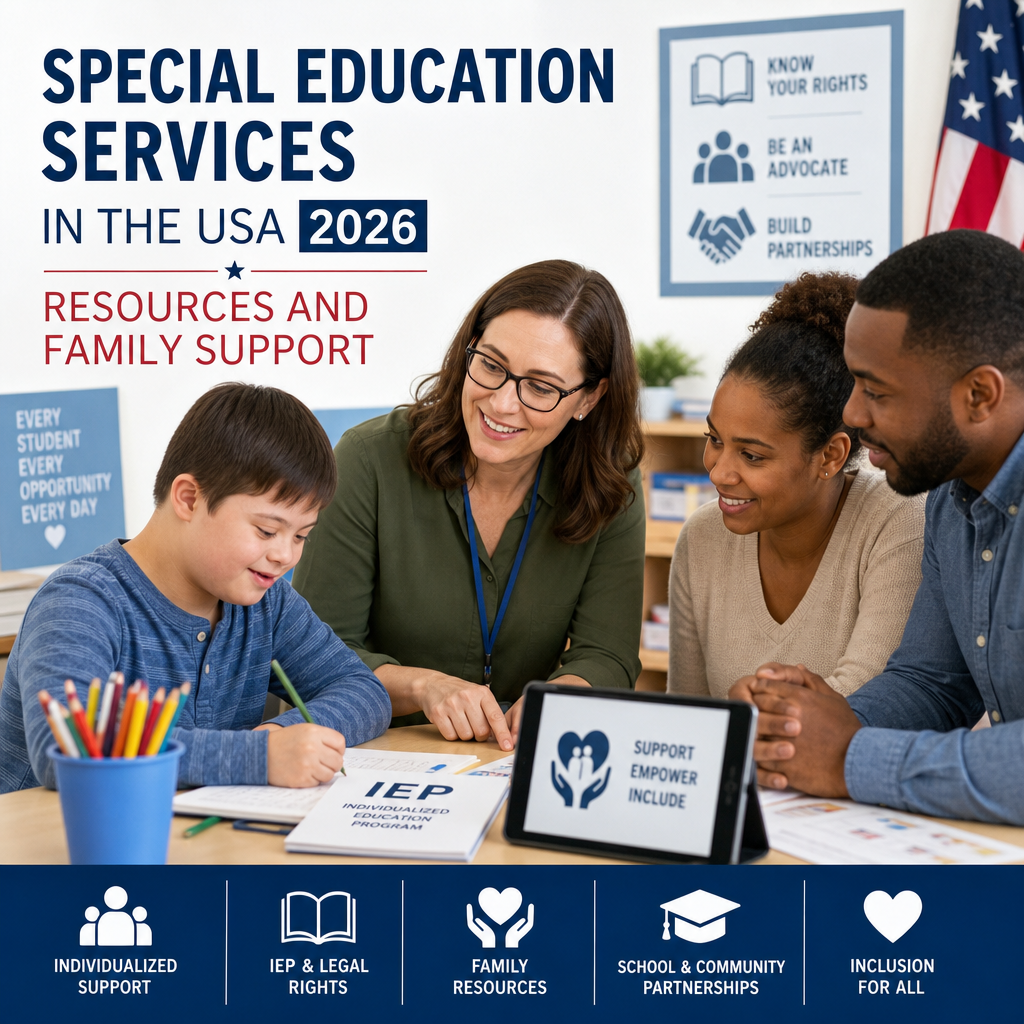 Family using special education services resources and support materials in the USA