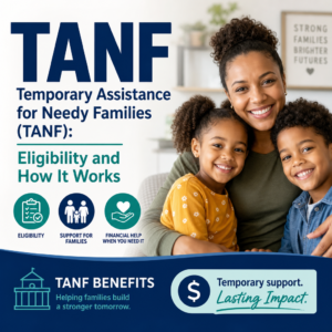 Happy family illustration representing TANF benefits and assistance for needy families