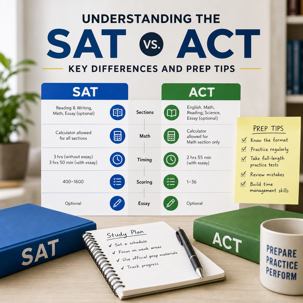 Comparison chart of SAT and ACT key differences and prep tips