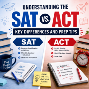 SAT and ACT comparison infographic with key differences and prep tips