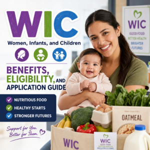 WIC benefits guide with healthy foods, nutrition support, and breastfeeding help for women, infants, and children
